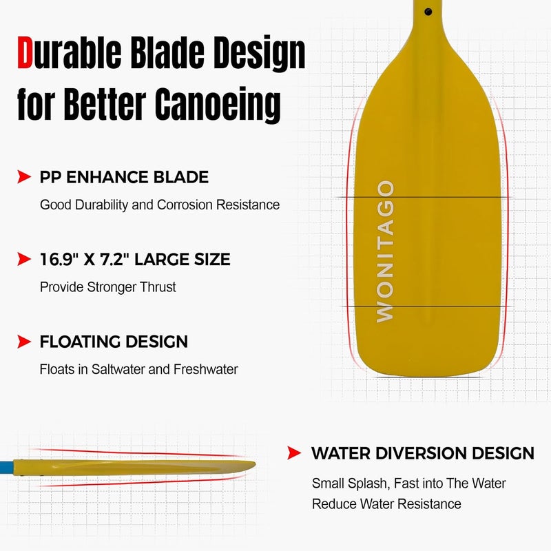 WONITAGO Canoe Paddles Aluminum Paddle with Plastic Blades Floating Adjustable Canoeing and Boating Oars, 122-152 cm/4-5 Ft, Black/Yellow - Image 3